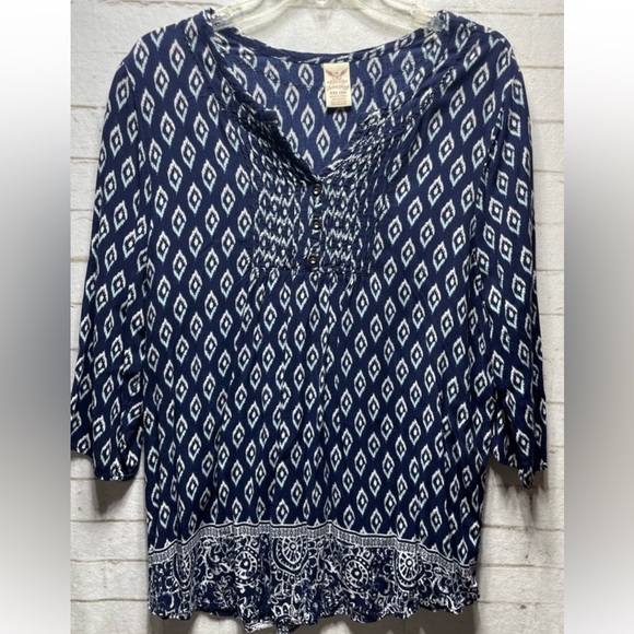 Faded Glory Women’s‎ Blue White Boho 3/4 Sleeve Blouse. - Picture 2 of 9